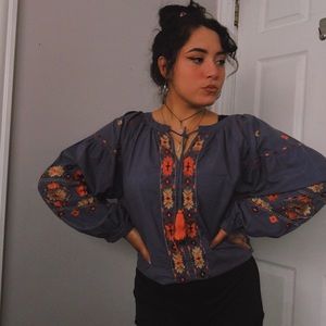 KAS DESIGNER FLORAL EMBROIDERED BLOUSE